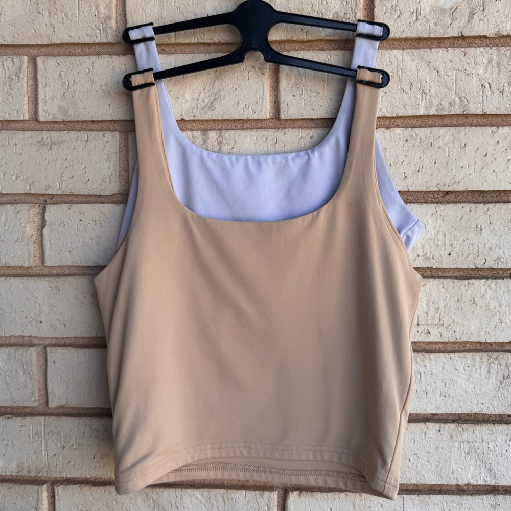 Tan and White Cropped Tank Tops